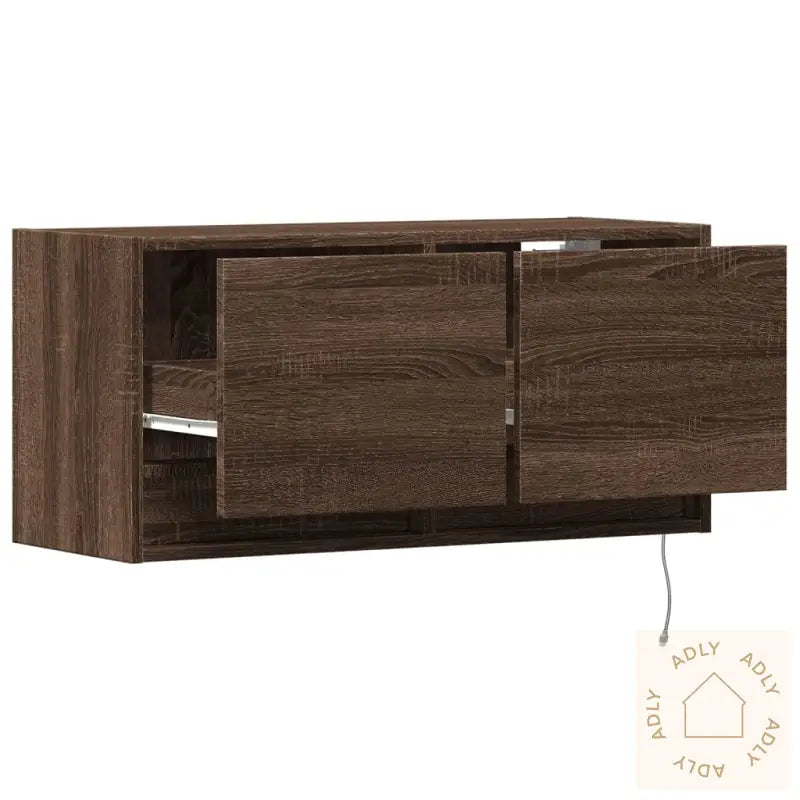 Vegghengt Tv-Benk Med Led Brun Eik 80X31X35 Cm