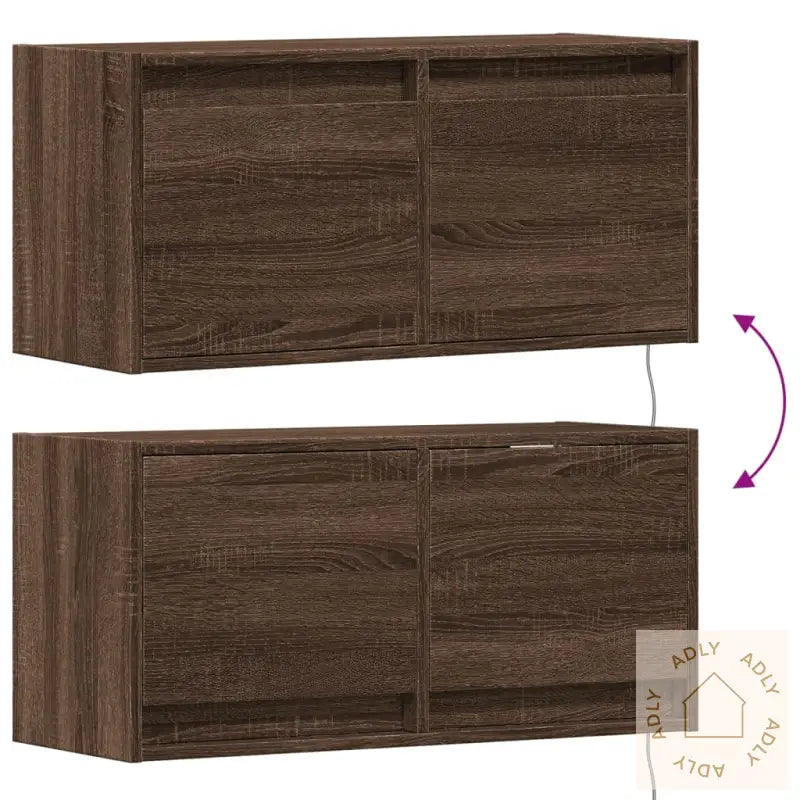 Vegghengt Tv-Benk Med Led Brun Eik 80X31X35 Cm