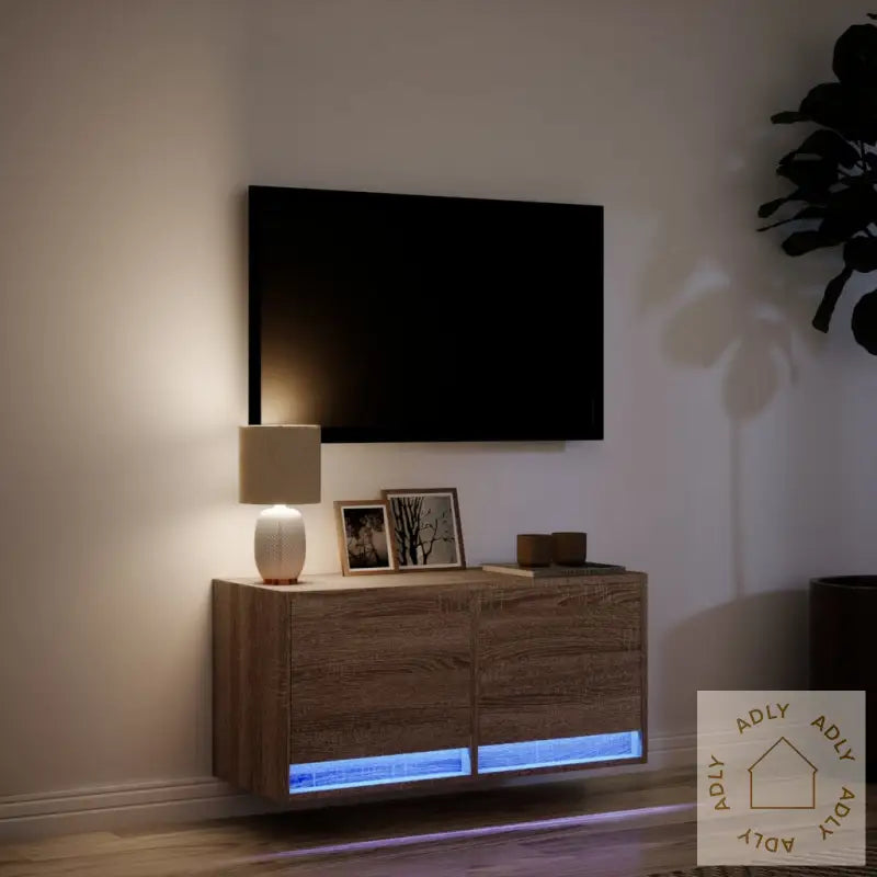 Vegghengt Tv-Benk Med Led Brun Eik 80X31X35 Cm