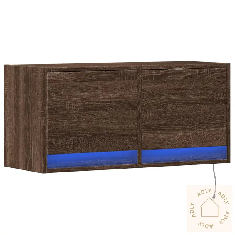 Vegghengt Tv-Benk Med Led Brun Eik 80X31X35 Cm