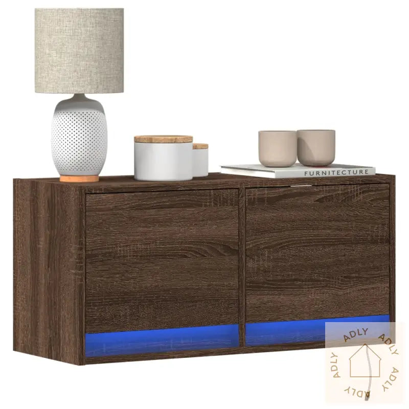 Vegghengt Tv-Benk Med Led Brun Eik 80X31X35 Cm