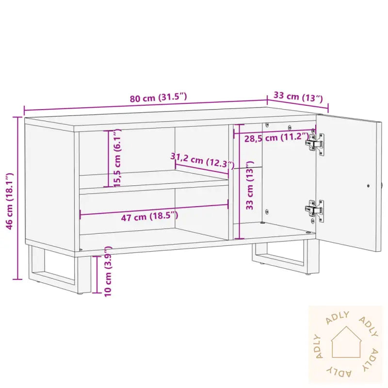 Tv-Benk 80X33X46 Cm Gjenvunnet Heltre Og Konstruert Tre