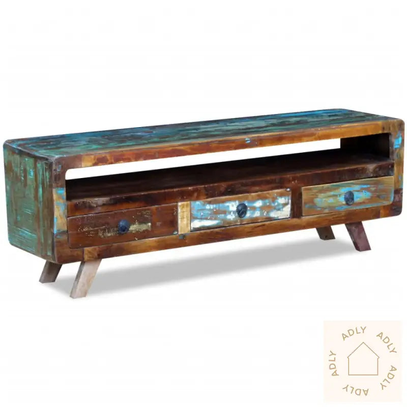 Tv-Benk Med 3 Skuffer Gjenvunnet Heltre
