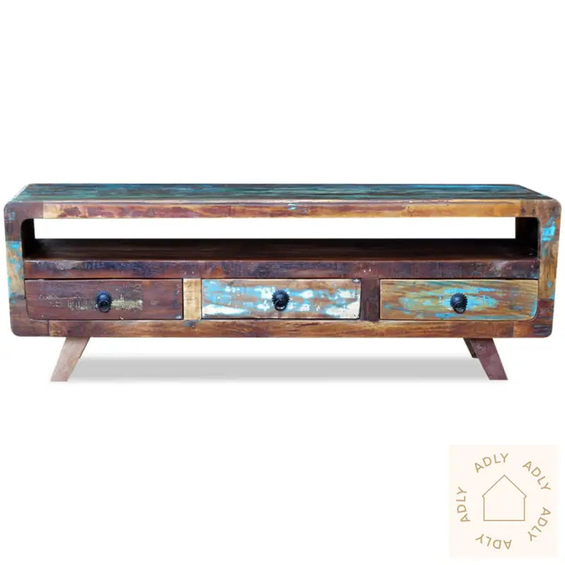 Tv-Benk Med 3 Skuffer Gjenvunnet Heltre