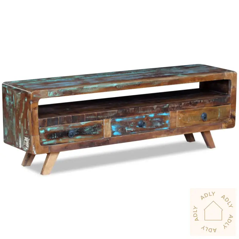 Tv-Benk Med 3 Skuffer Gjenvunnet Heltre