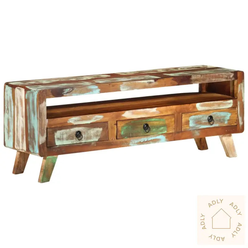 Tv-Benk 110X30X40 Cm Gjenvunnet Heltre Flerfarget