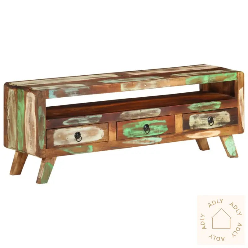 Tv-Benk 110X30X40 Cm Gjenvunnet Heltre Flerfarget