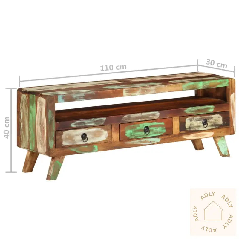 Tv-Benk 110X30X40 Cm Gjenvunnet Heltre Flerfarget