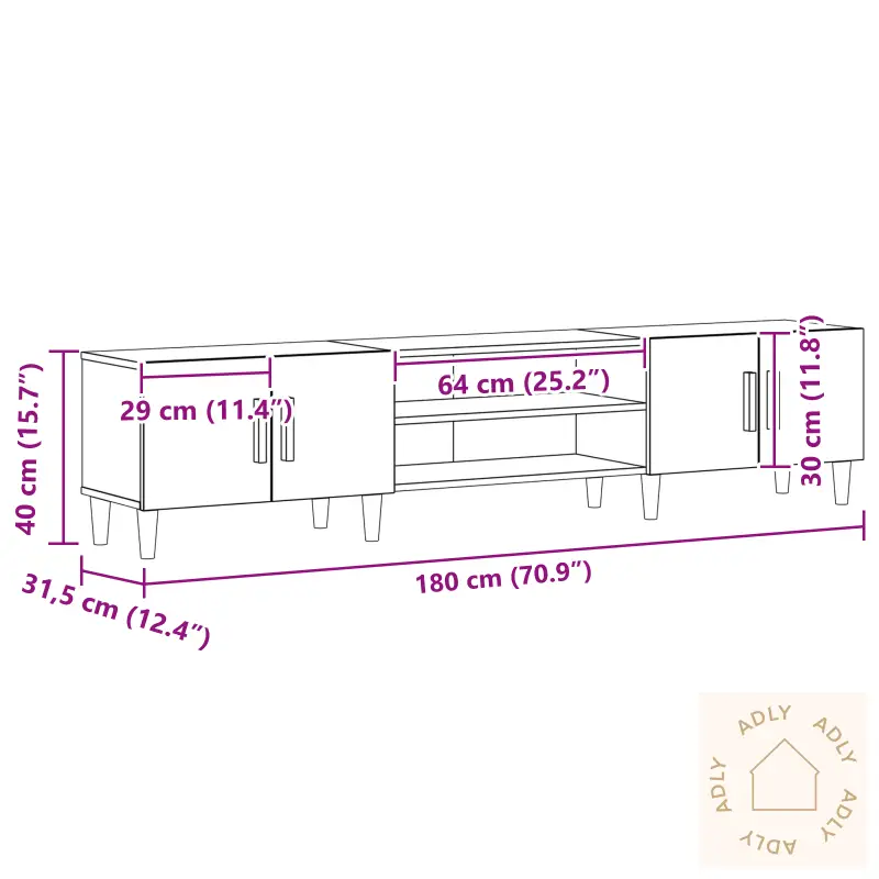Tv-Benk Svart Eik 180X31,5X40 Cm Konstruert Tre