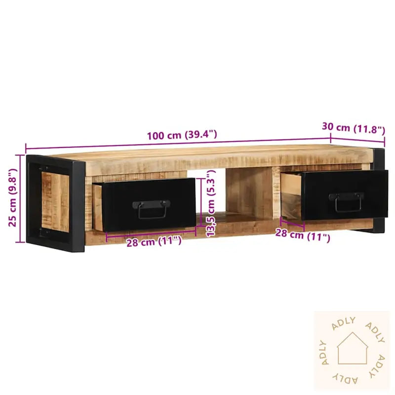 Tv-Benk 100X30X25 Cm Grovt Heltre Mangotre