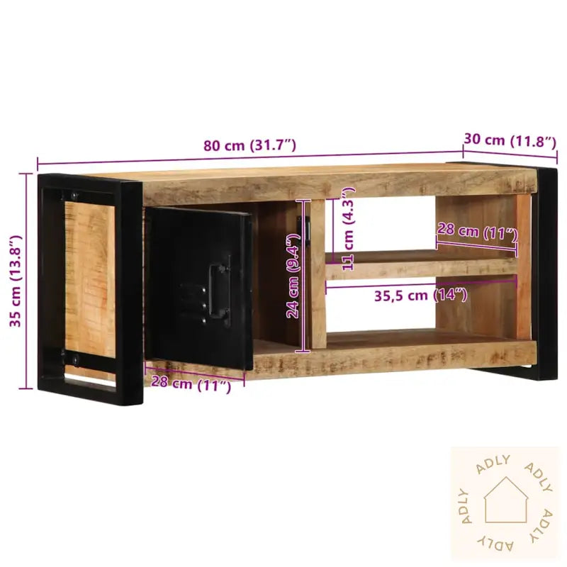 Tv-Benk 80X30X35 Cm Grovt Heltre Mangotre