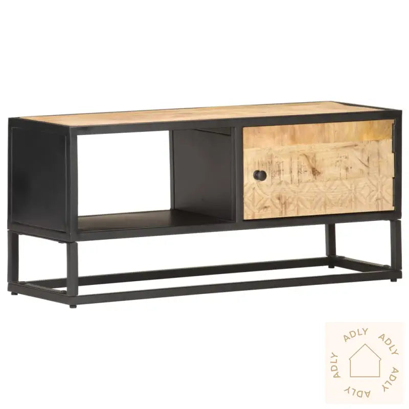 Tv-Benk Med Utskåret Dør 90X30X40 Cm Grovt Mangotre