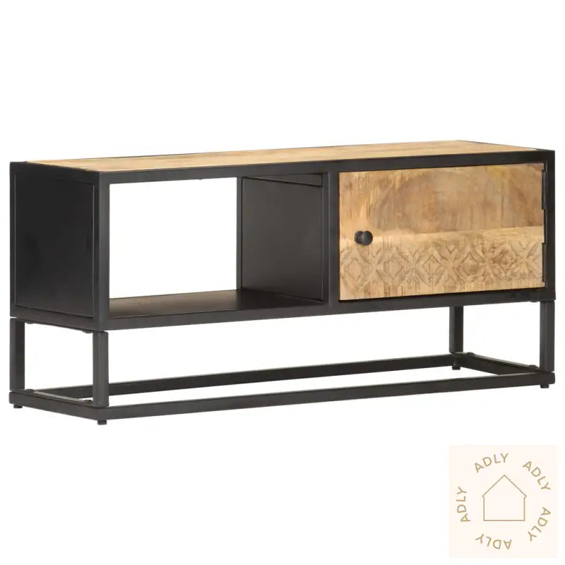 Tv-Benk Med Utskåret Dør 90X30X40 Cm Grovt Mangotre