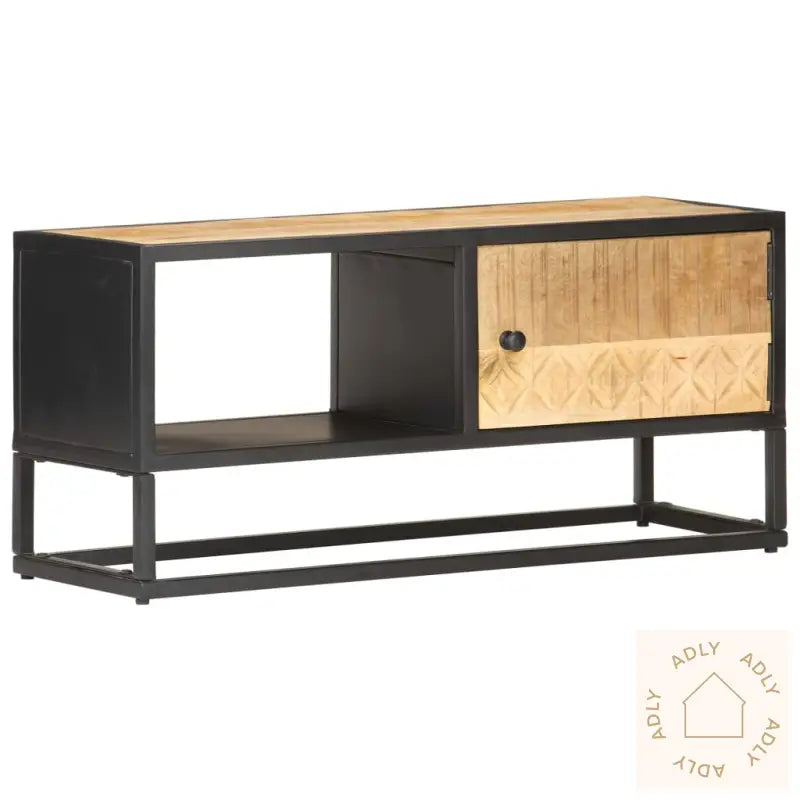 Tv-Benk Med Utskåret Dør 90X30X40 Cm Grovt Mangotre