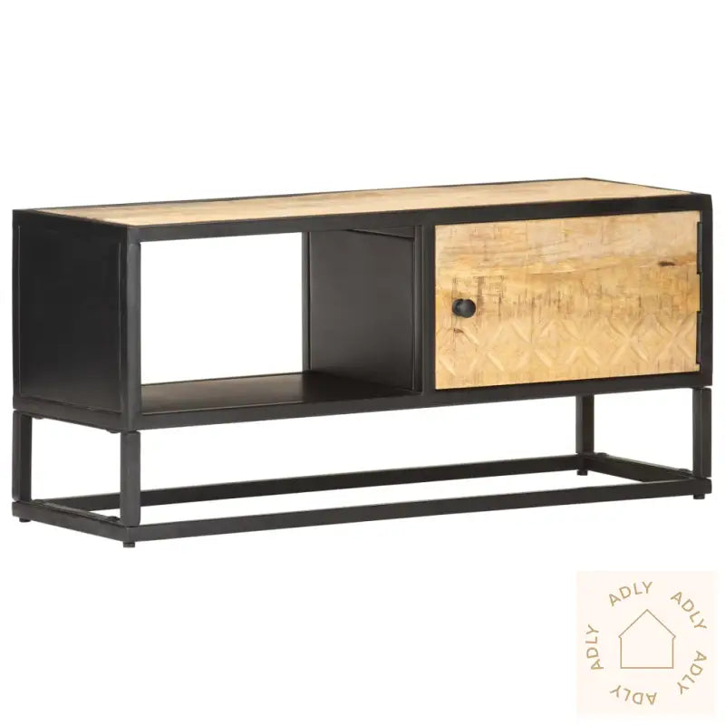 Tv-Benk Med Utskåret Dør 90X30X40 Cm Grovt Mangotre