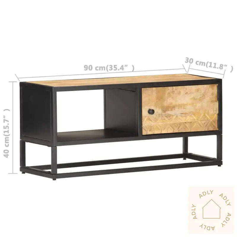 Tv-Benk Med Utskåret Dør 90X30X40 Cm Grovt Mangotre