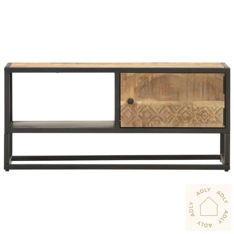 Tv-Benk Med Utskåret Dør 90X30X40 Cm Grovt Mangotre