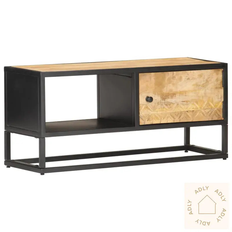 Tv-Benk Med Utskåret Dør 90X30X40 Cm Grovt Mangotre