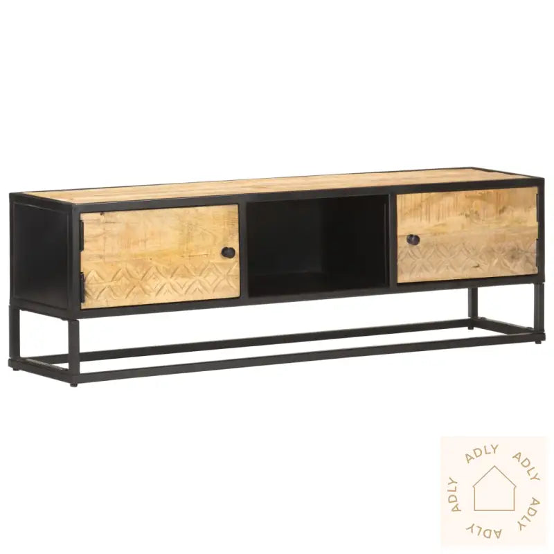 Tv-Benk Med Utskåret Dør 130X30X40 Cm Grovt Mangotre