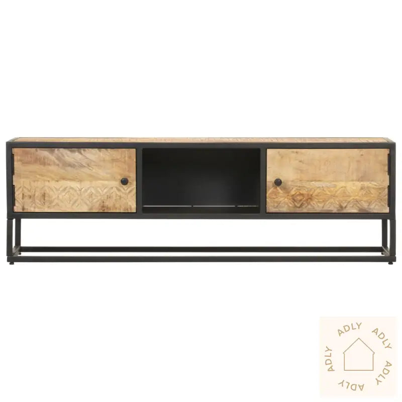 Tv-Benk Med Utskåret Dør 130X30X40 Cm Grovt Mangotre