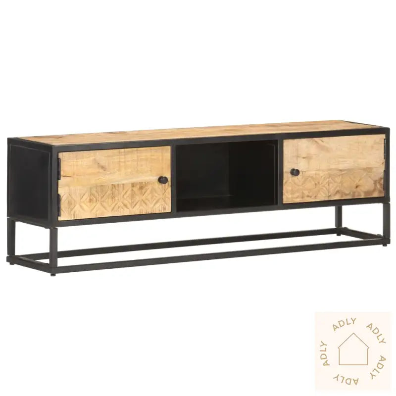 Tv-Benk Med Utskåret Dør 130X30X40 Cm Grovt Mangotre