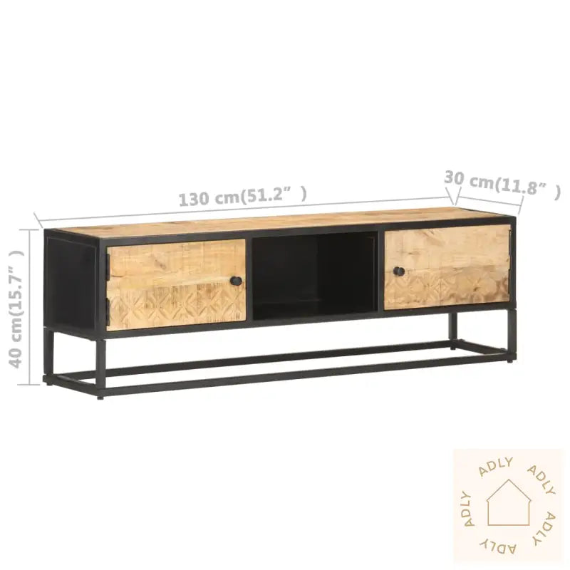 Tv-Benk Med Utskåret Dør 130X30X40 Cm Grovt Mangotre