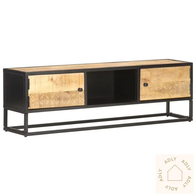 Tv-Benk Med Utskåret Dør 130X30X40 Cm Grovt Mangotre