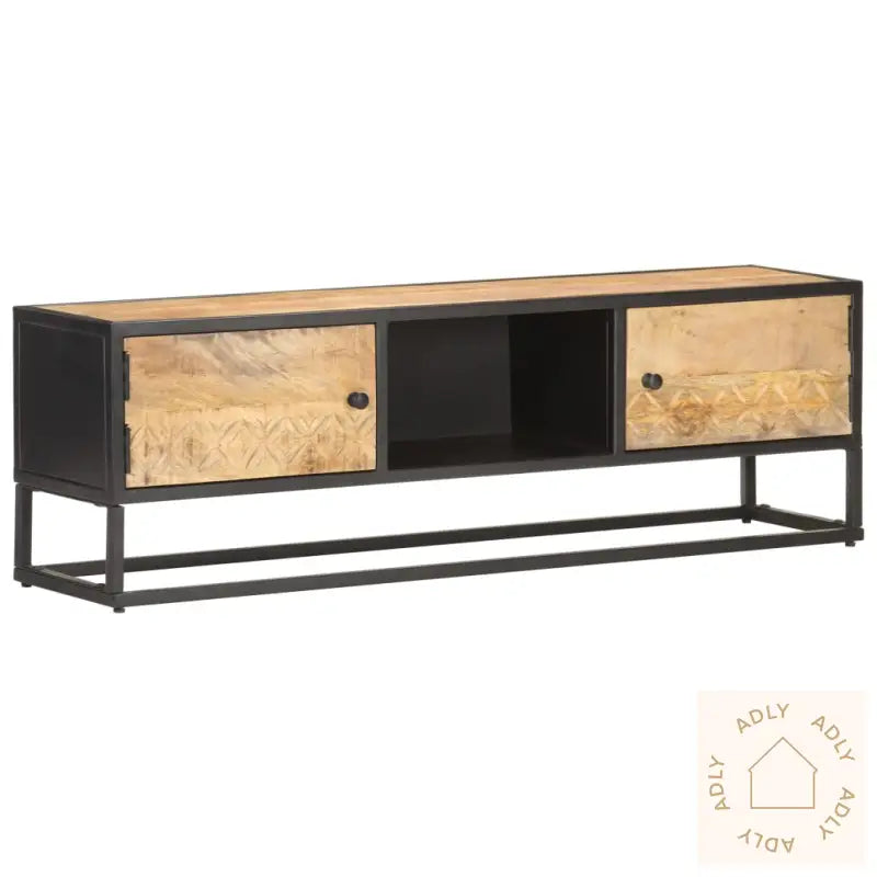 Tv-Benk Med Utskåret Dør 130X30X40 Cm Grovt Mangotre