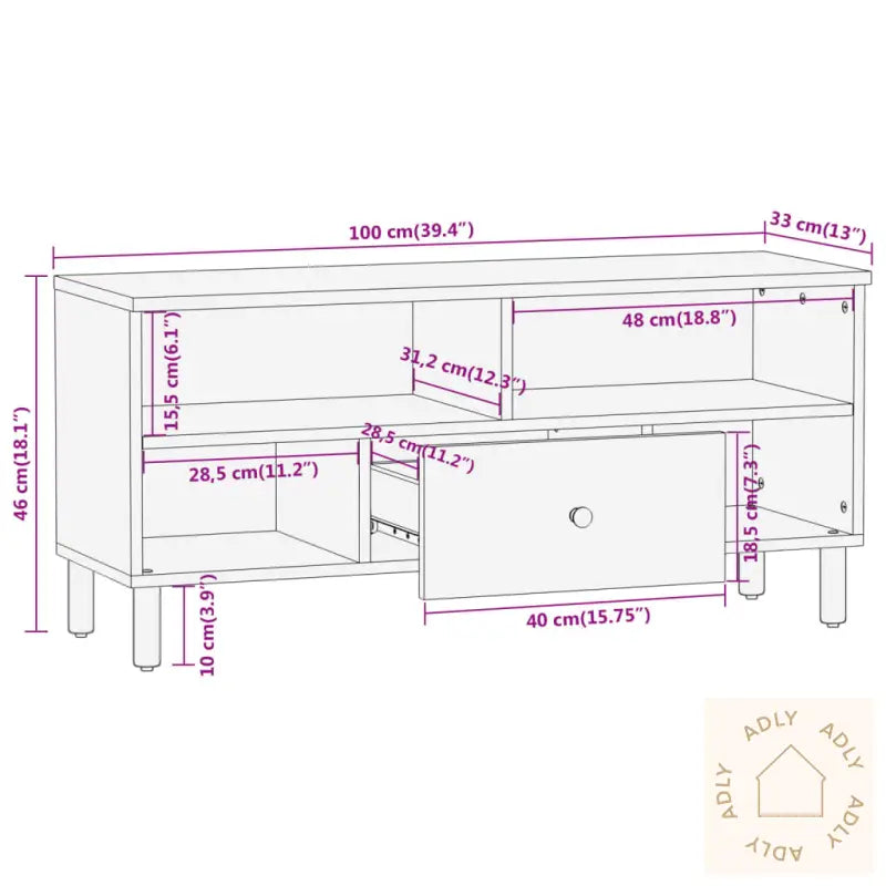 Tv-Benk 100X33X46 Cm Heltre Akasie