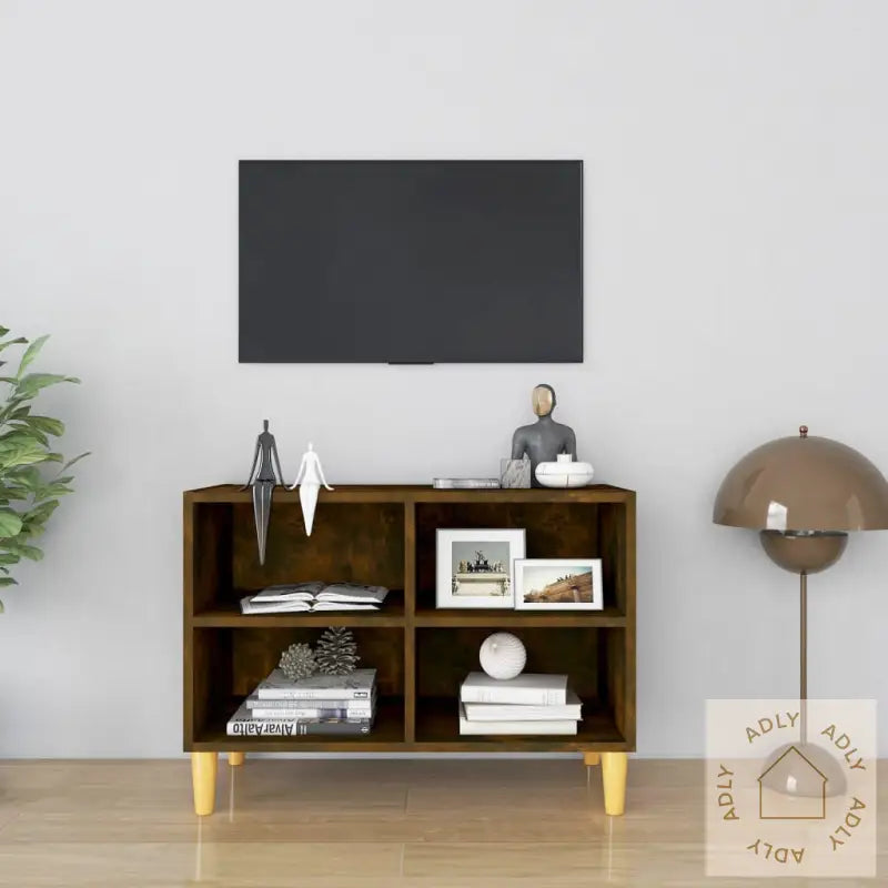 Tv-Benk Med Ben I Heltre Røkt Eik 69,5X30X50 Cm