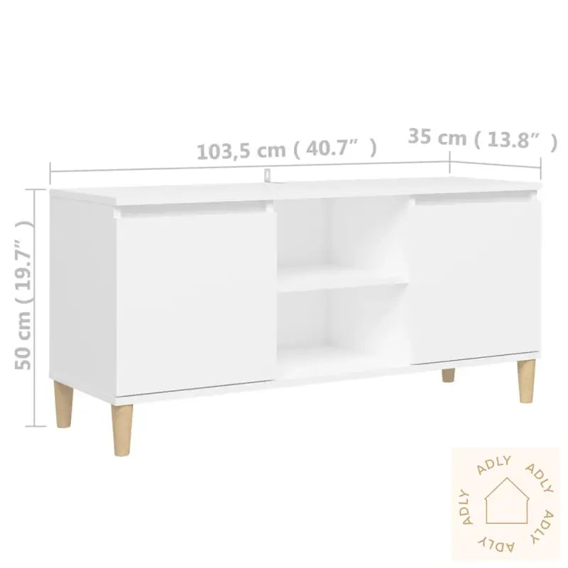 Tv-Benk Med Ben I Heltre Hvit 103,5X35X50 Cm