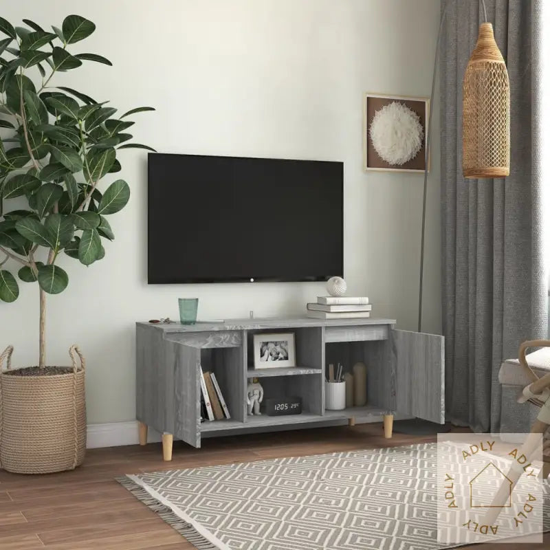 Tv-Benk Med Ben I Heltre Grå Sonoma 103,5X35X50 Cm