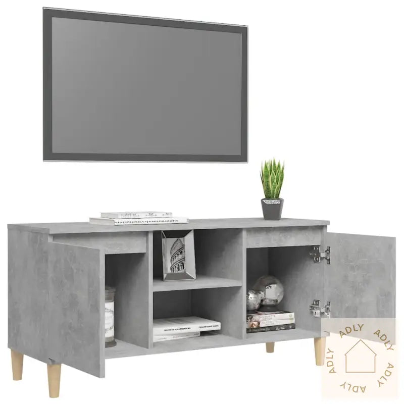 Tv-Benk Med Ben I Heltre Betonggrå 103,5X35X50 Cm