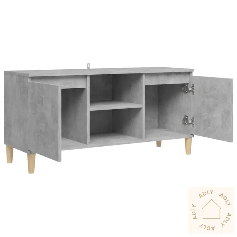 Tv-Benk Med Ben I Heltre Betonggrå 103,5X35X50 Cm