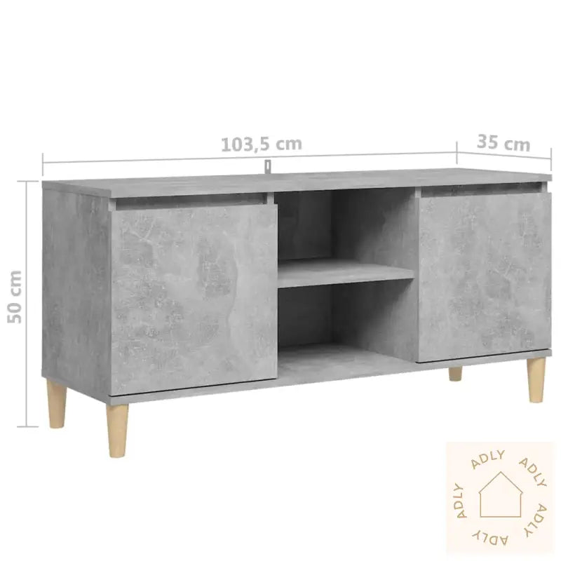 Tv-Benk Med Ben I Heltre Betonggrå 103,5X35X50 Cm