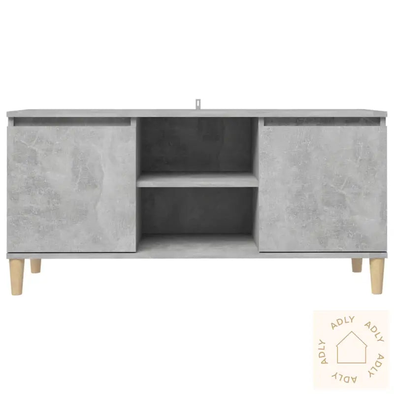 Tv-Benk Med Ben I Heltre Betonggrå 103,5X35X50 Cm