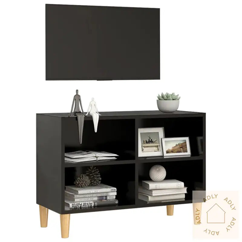 Tv-Benk Med Ben I Heltre Svart 69,5X30X50 Cm