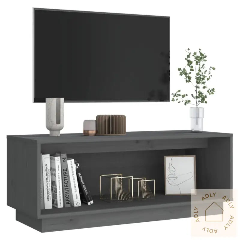 Tv-Benk Grå 90X35X35 Cm Heltre Furu