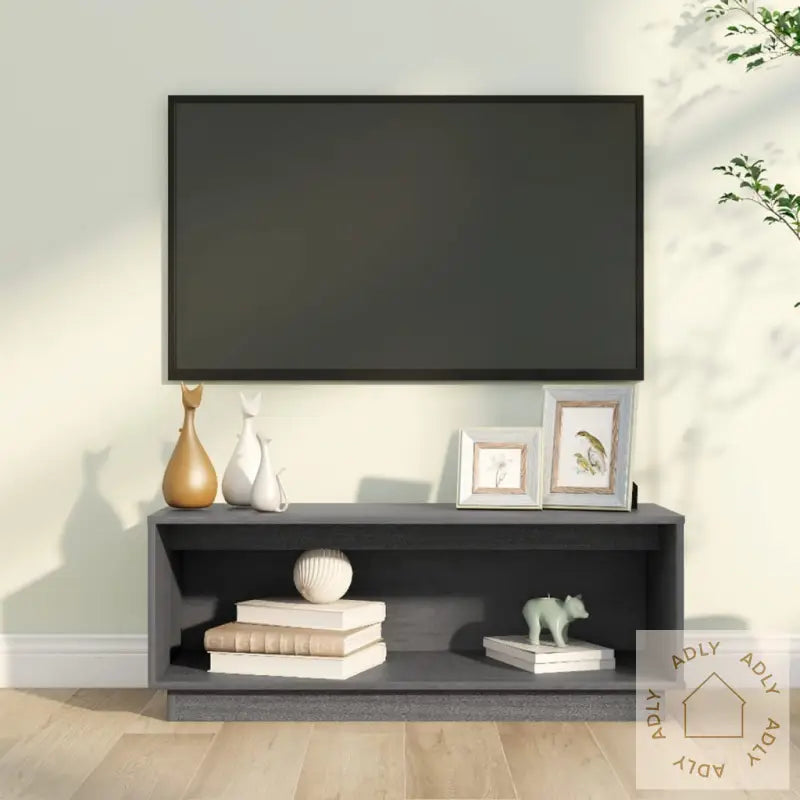 Tv-Benk Grå 90X35X35 Cm Heltre Furu