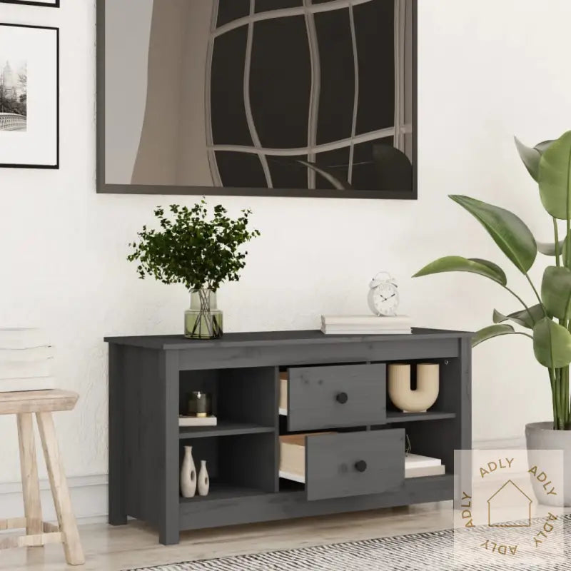 Tv-Benk Grå 103X36,5X52 Cm Heltre Furu