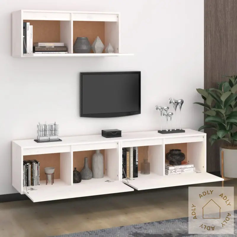 Tv-Benker 3 Stk Hvit Heltre Furu