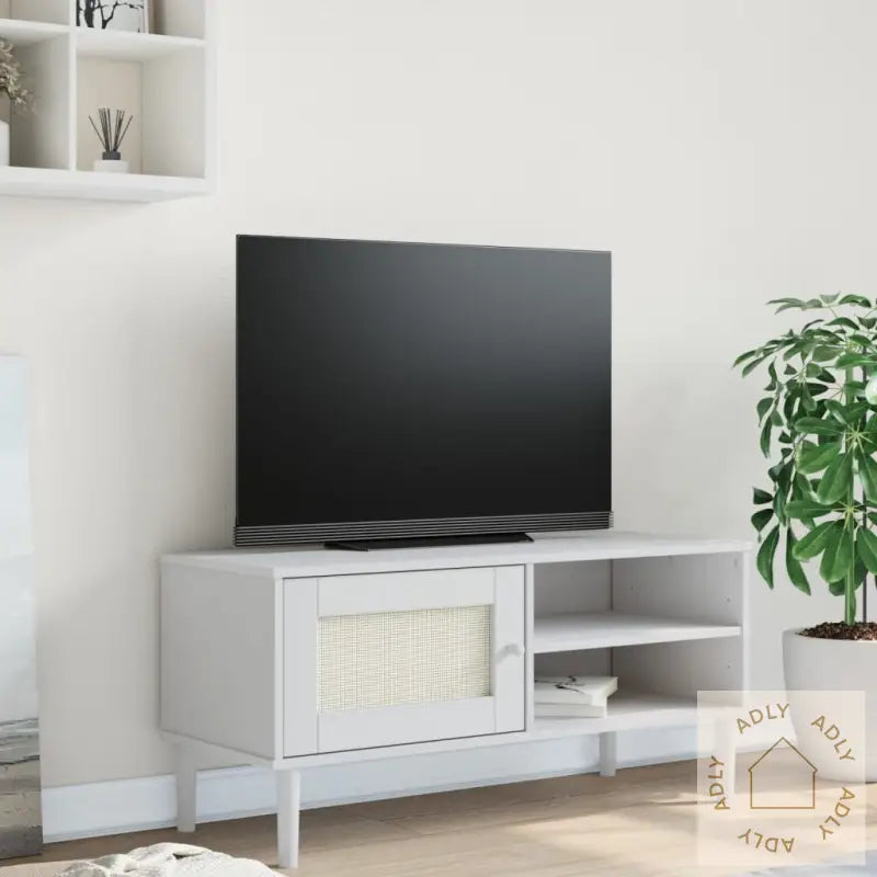 Tv-Benk Senja Rotting-Utseende Hvit 106X40X49Cm Cm Heltre Furu