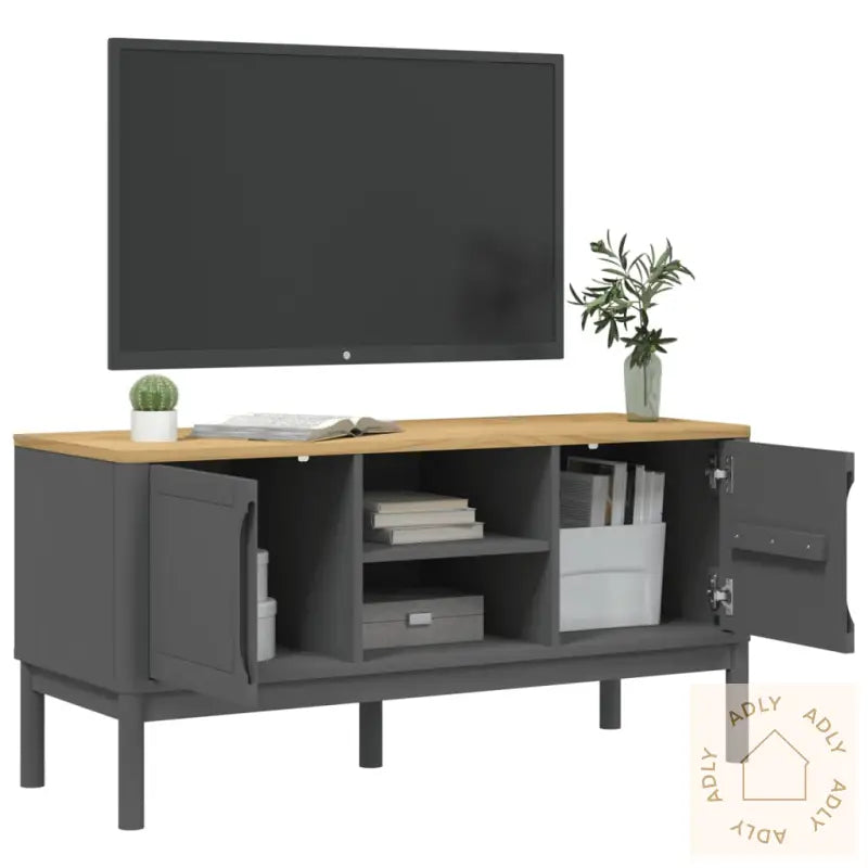 Tv-Benk Floro Grå 114X43X55 Cm Heltre Furu