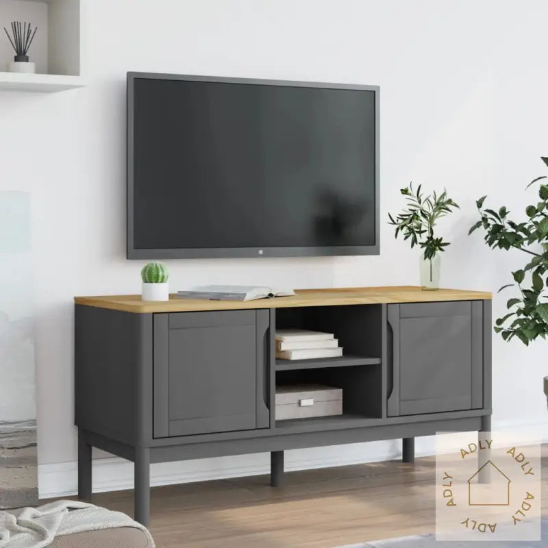 Tv-Benk Floro Grå 114X43X55 Cm Heltre Furu