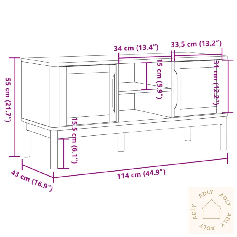 Tv-Benk Floro Grå 114X43X55 Cm Heltre Furu