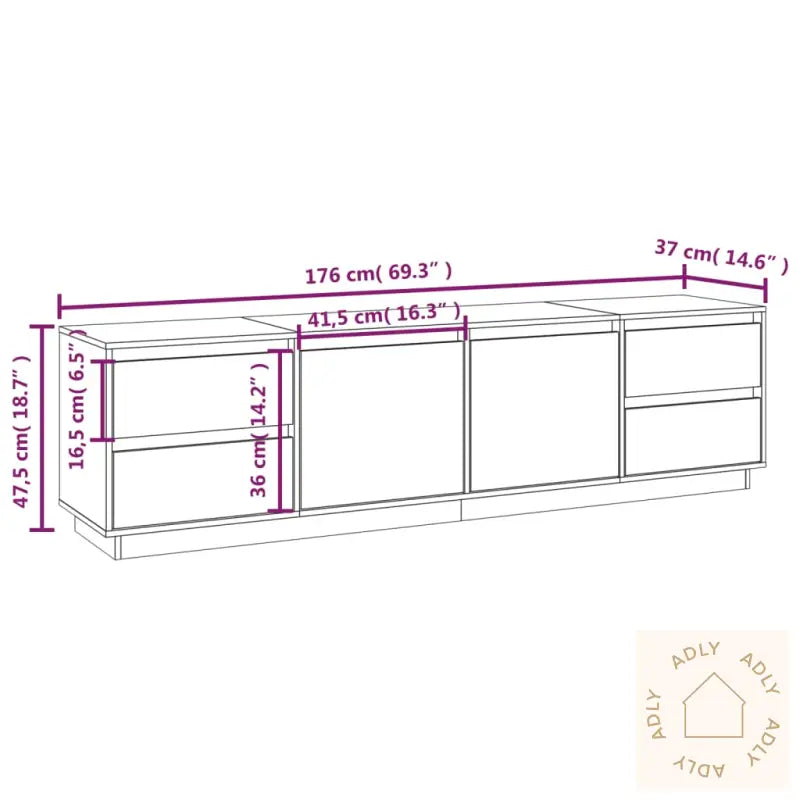 Tv-Benk Hvit 176X37X47,5 Cm Heltre Furu