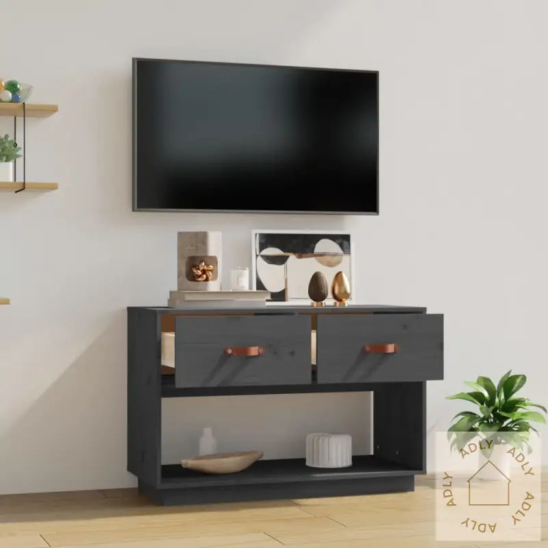 Tv-Benk Grå 90X40X60 Cm Heltre Furu