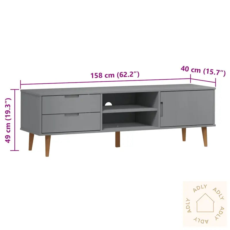 Tv-Benk Molde Grå 158X40X49 Cm Heltre Furu