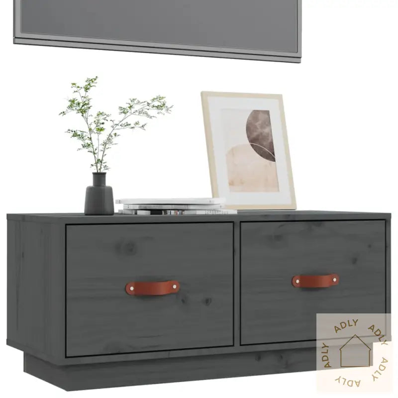 Tv-Benk Grå 80X34X35 Cm Heltre Furu