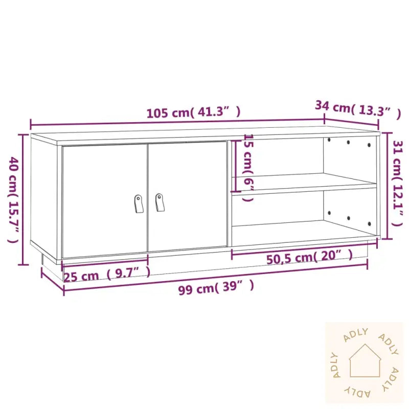 Tv-Benk Grå 105X34X40 Cm Heltre Furu
